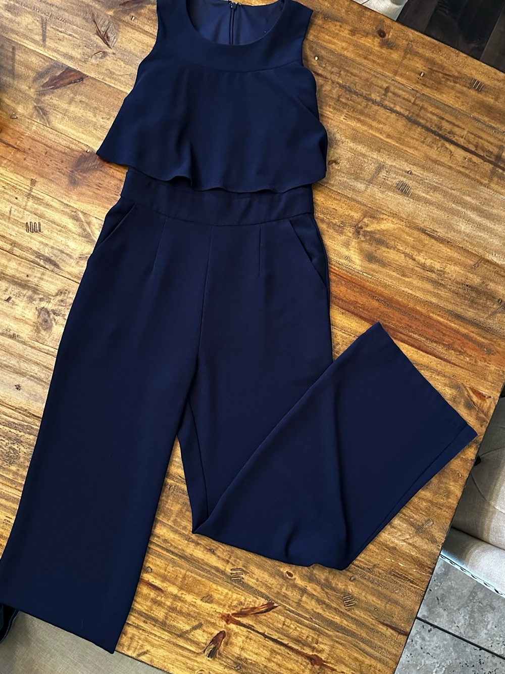 Sleeveless Navy Wide-Leg Jumpsuit